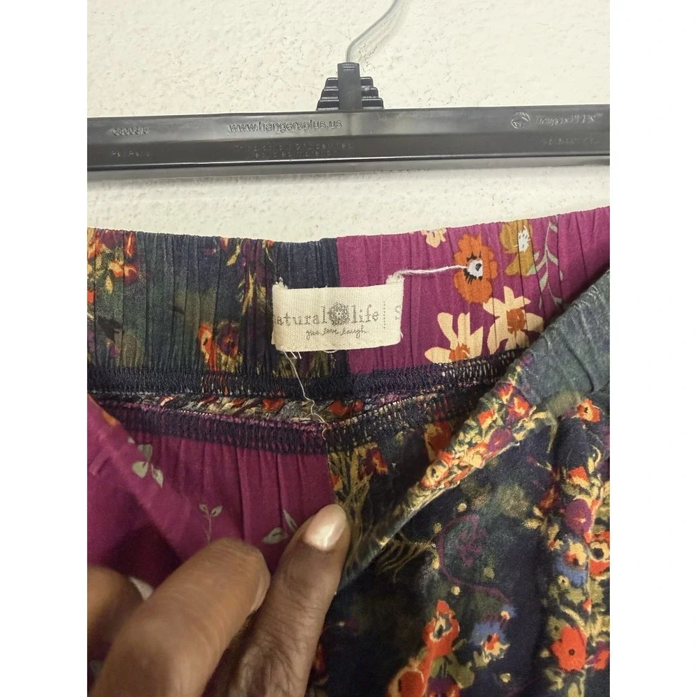 Natural Life Mixed Print Floral Patchwork Wide Leg Pants Womens Small Bohemian